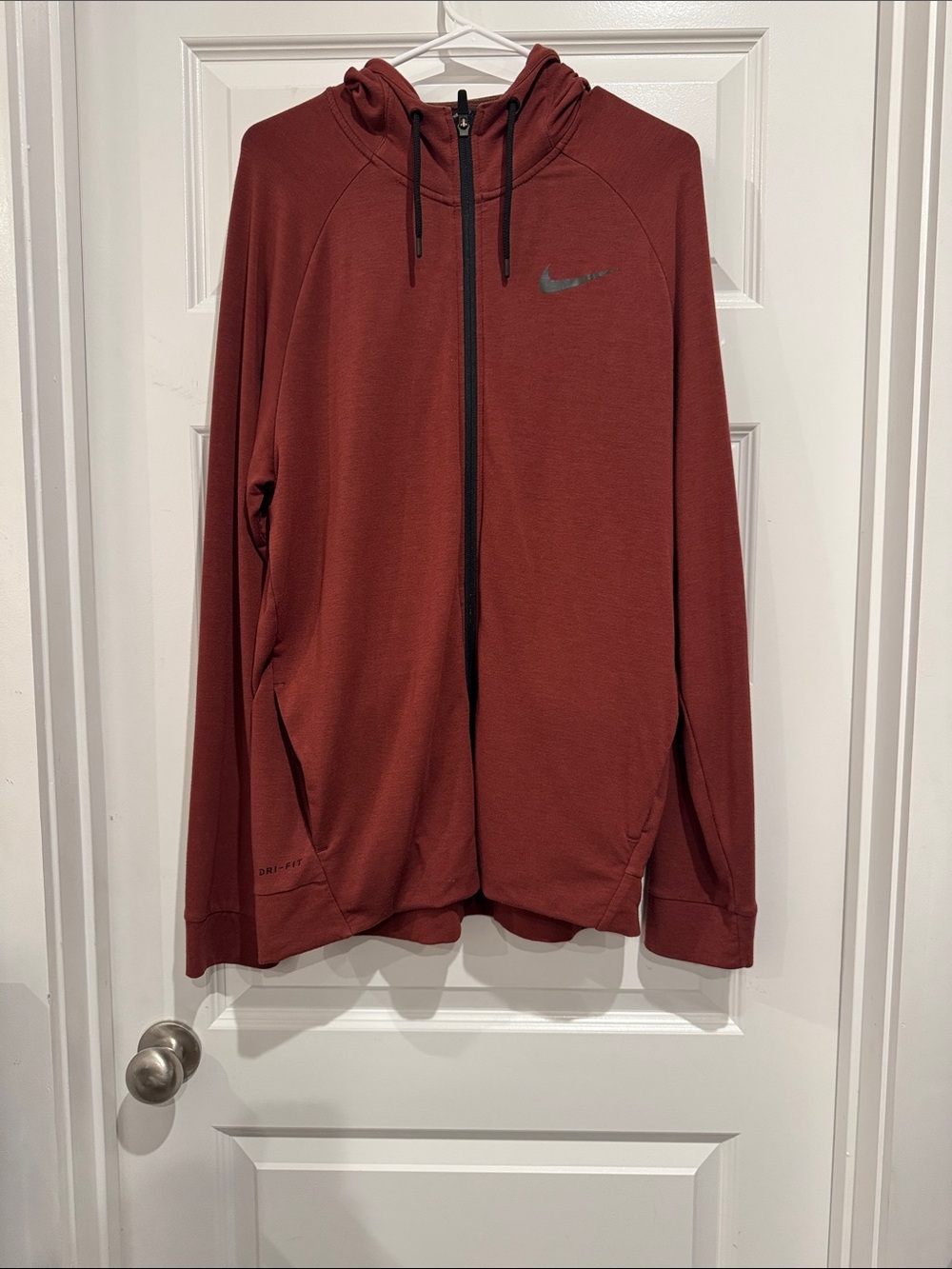 Nike Dri-Fit Hooded Full-Zip Jacket - Dark Red with Black Accents